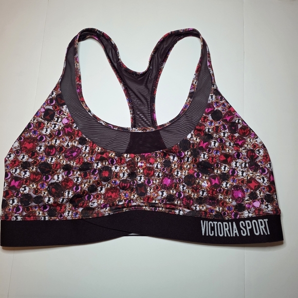 Victoria Sport Jewel Print Sports Bra Mesh Trim Sz L - Picture 1 of 6